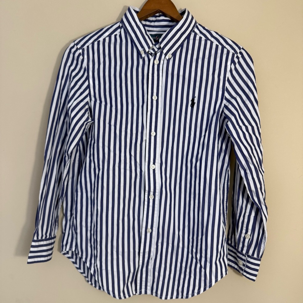 Ralph Lauren Navy and White Striped Button Down Shirt